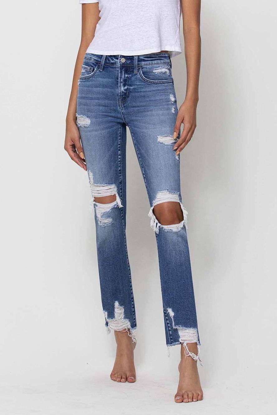 Flying Monkey Size 27 Mid Rise Distressed Ankle Slim Straight Jeans